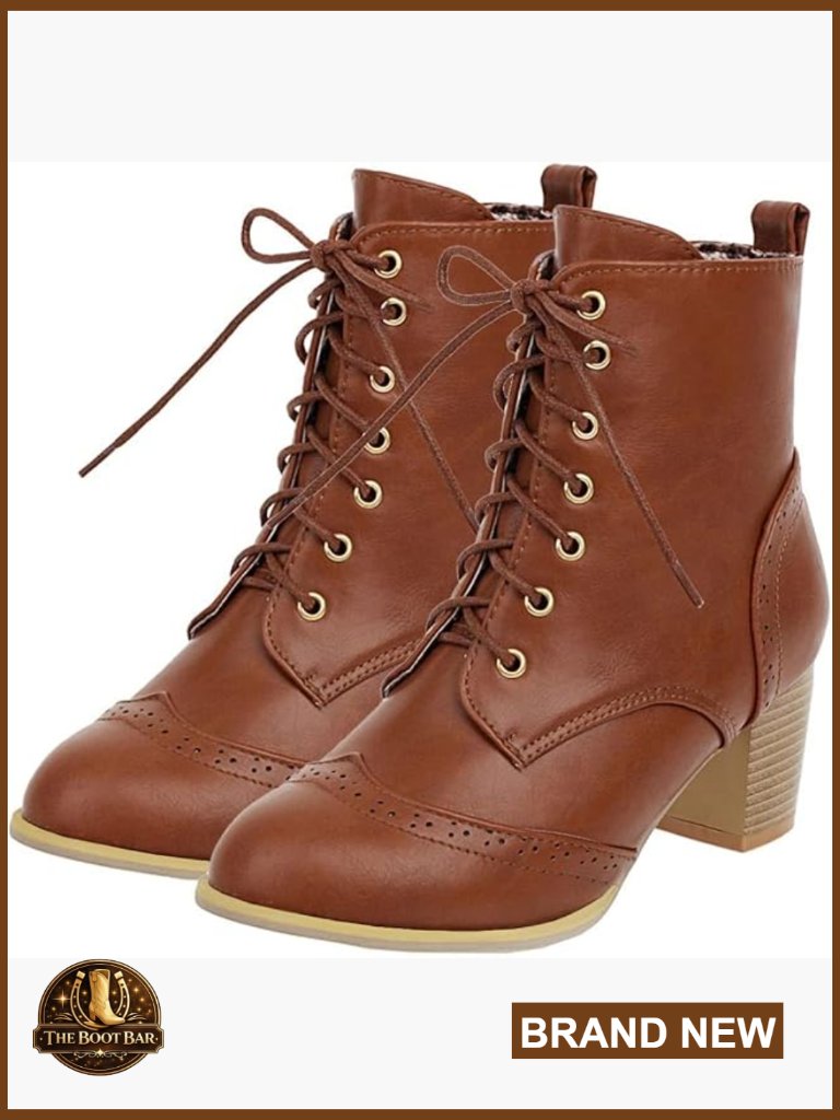 Lace Up Chunky Heel Ankle Boots Side Zip Short Boots